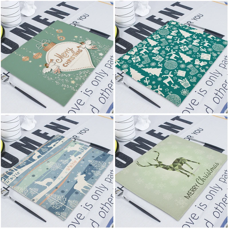 Льняная настольная салфетка 42*32 см на новый год Рождество лося домашний декор