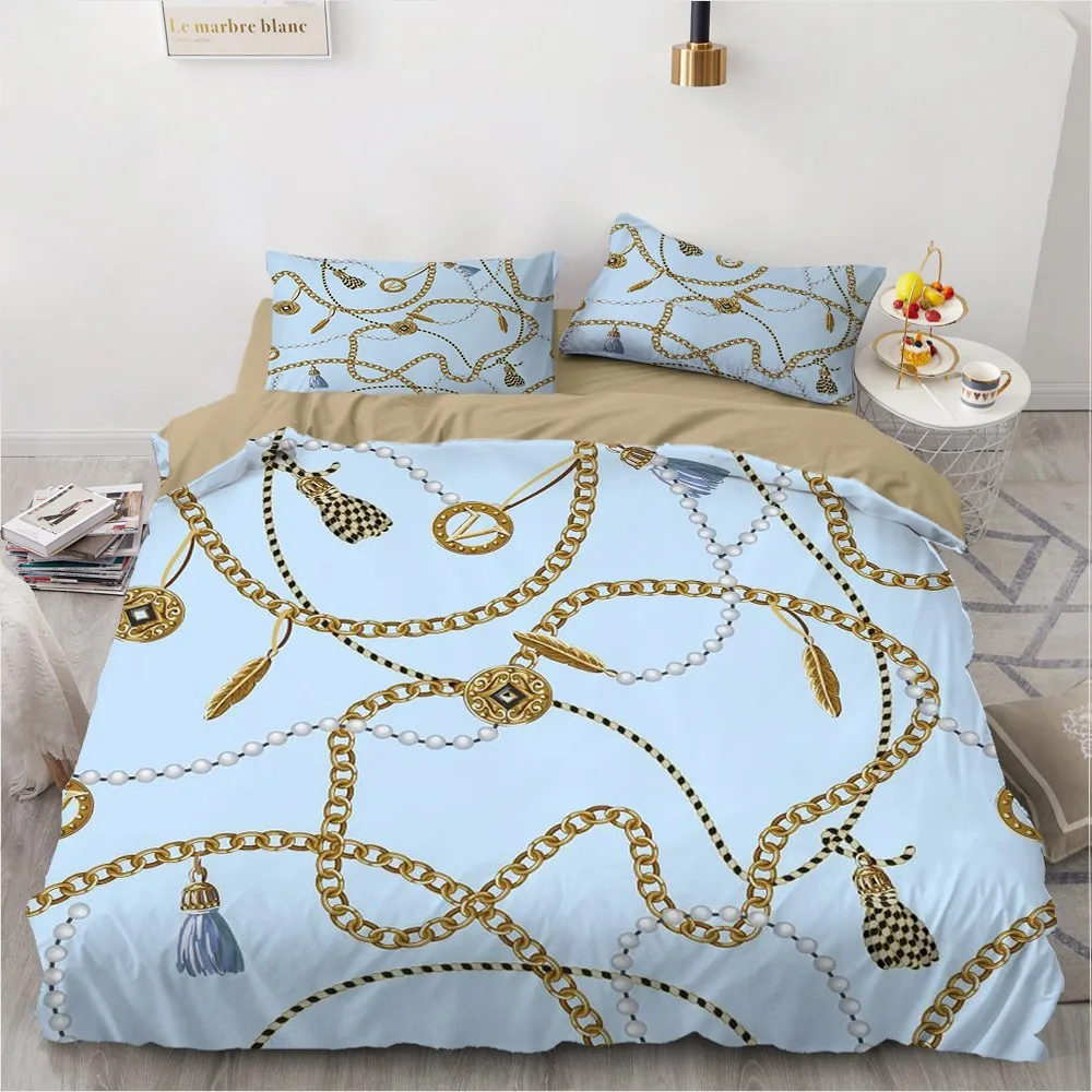 

2/3 Pieces Golden Chain Flowers Bedding Set 3D Print Euporean Pattern Duvet Cover Single Double King Bed Cover Set Pillowcase