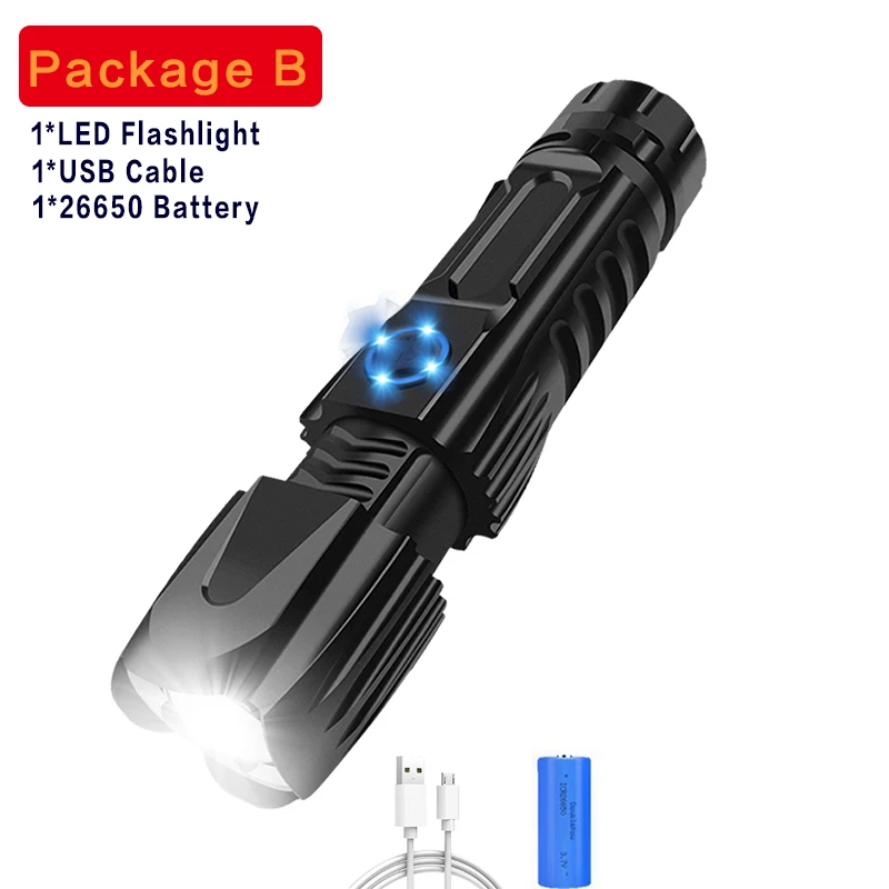 Package B Большинство Мощность Фул XHP90.2 светодиодный тактический вспышки светильник высокого Мощность Водонепроницаемый масштабирования фонарь практичный T6/XHP50 светодиодная вспышка светильник использовать 18650 батарея - Испускаемый цвет: Package B