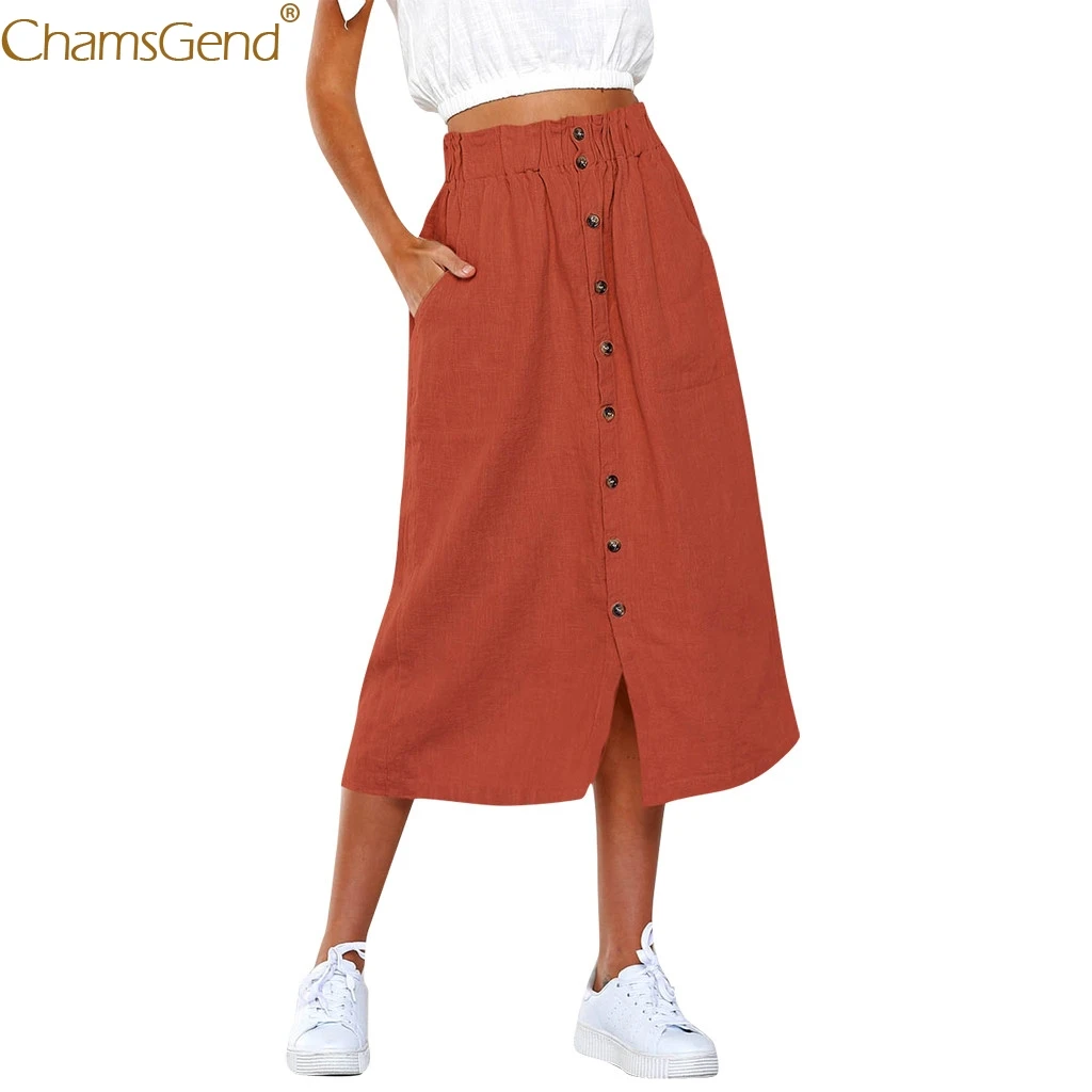 Женская длинная юбка из полиэстера однотонная пляжная макси на пуговицах