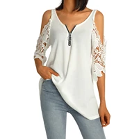women t shirt hollow sleeve camisole zipper decoration flower pattern tops sexy style summer clothing