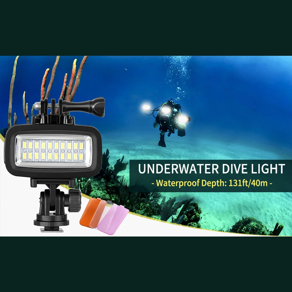 Водонепроницаемая светодиодная лампа для подводной съемки Venidice 40 м DV камеры Gopro