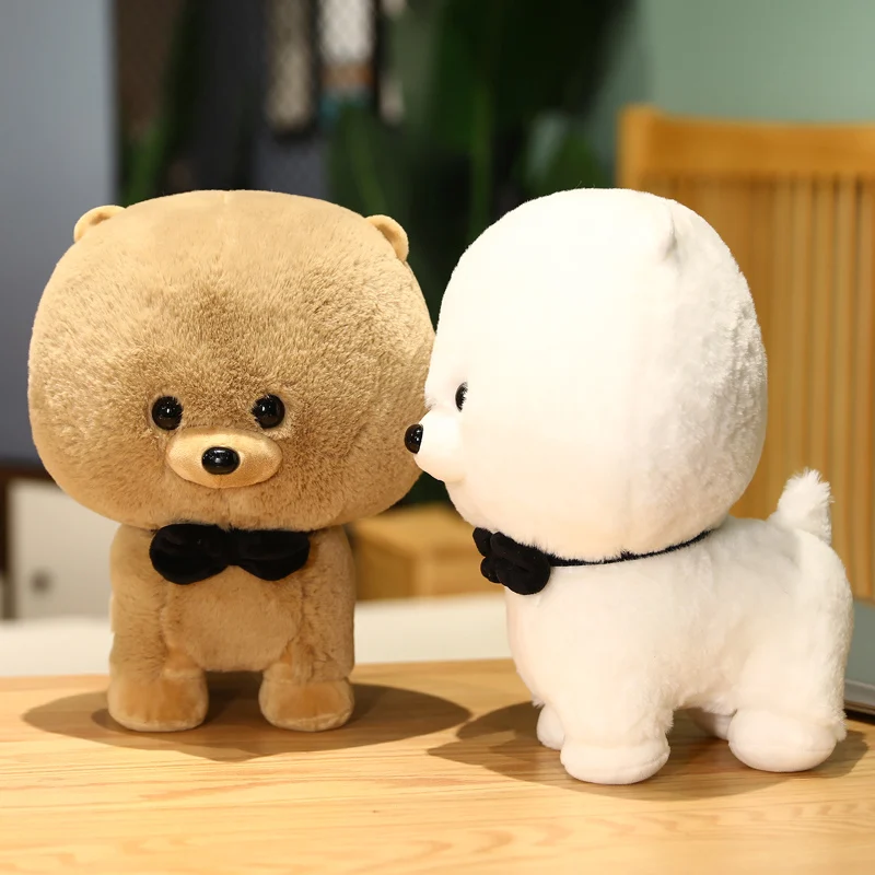 

23~40cm Kawaii Big Head Doggy Doll Black Bowknot Standing Soft Stuffed Small Dog Plush Toy Brown White Children Present