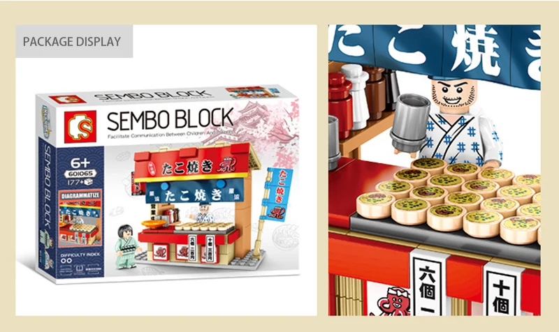 Sembo Street View of Japanese Snack Bar, мини городской уличный магазин, ресторан, набор, 3D модель, конструктор, игрушка для детей
