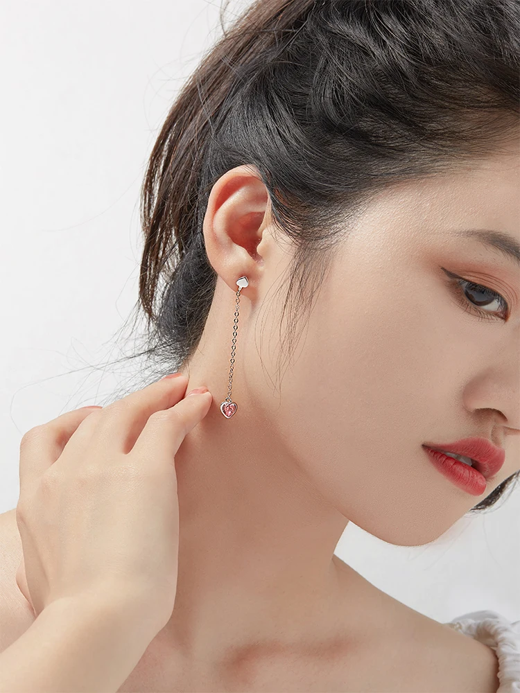 

CFK 925 Zilveren Oorbellen Voor Vrouwen Asymmetrie Brief Amor Met Roze Oostenrijk Kristal Hart Oorbel Romantische Gift Nieuwe