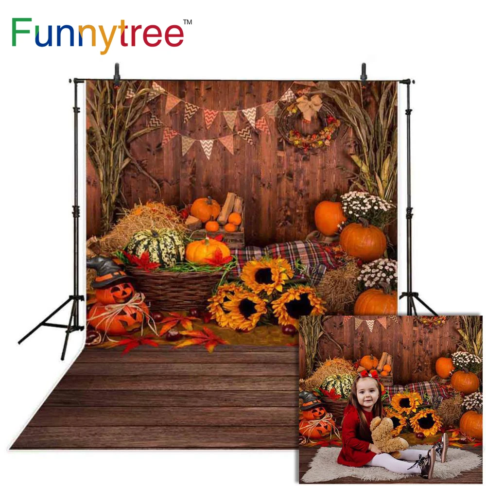 

Funnytree фон для фотосъемки «Хеллоуин» Осенняя Тыква деревянная стеновая доска домашние украшения Детские вечерние фотобудка для фотосессии