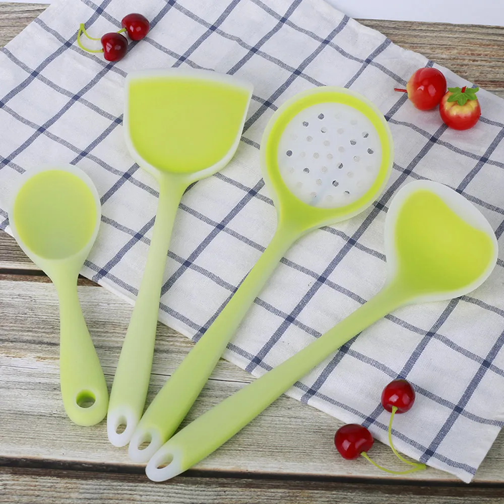 4 шт. кухонные принадлежности из силикона набор Тернер шпатель, суповая ложка, дуршлаг, ложка шпатель антипригарная термостойкая кухонная утварь