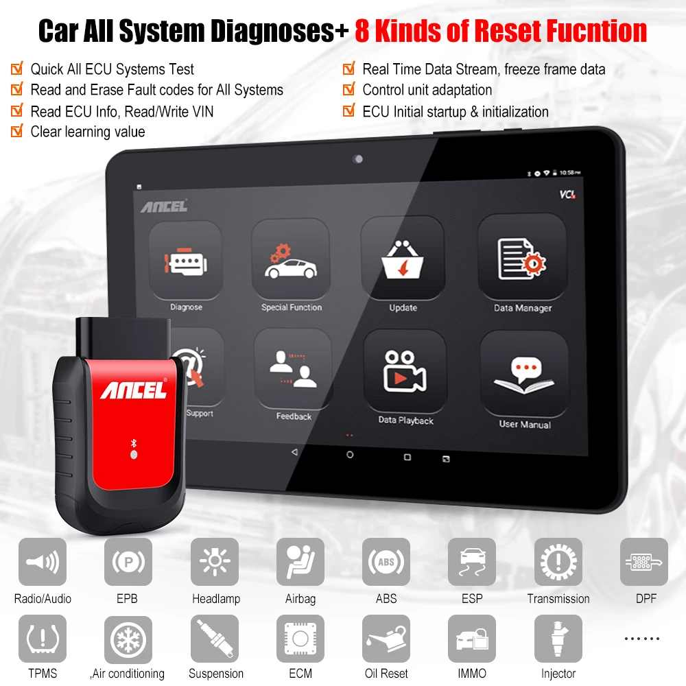 Автомобильный диагностический сканер Ancel X6 OBD2 Bluetooth устройство для полной