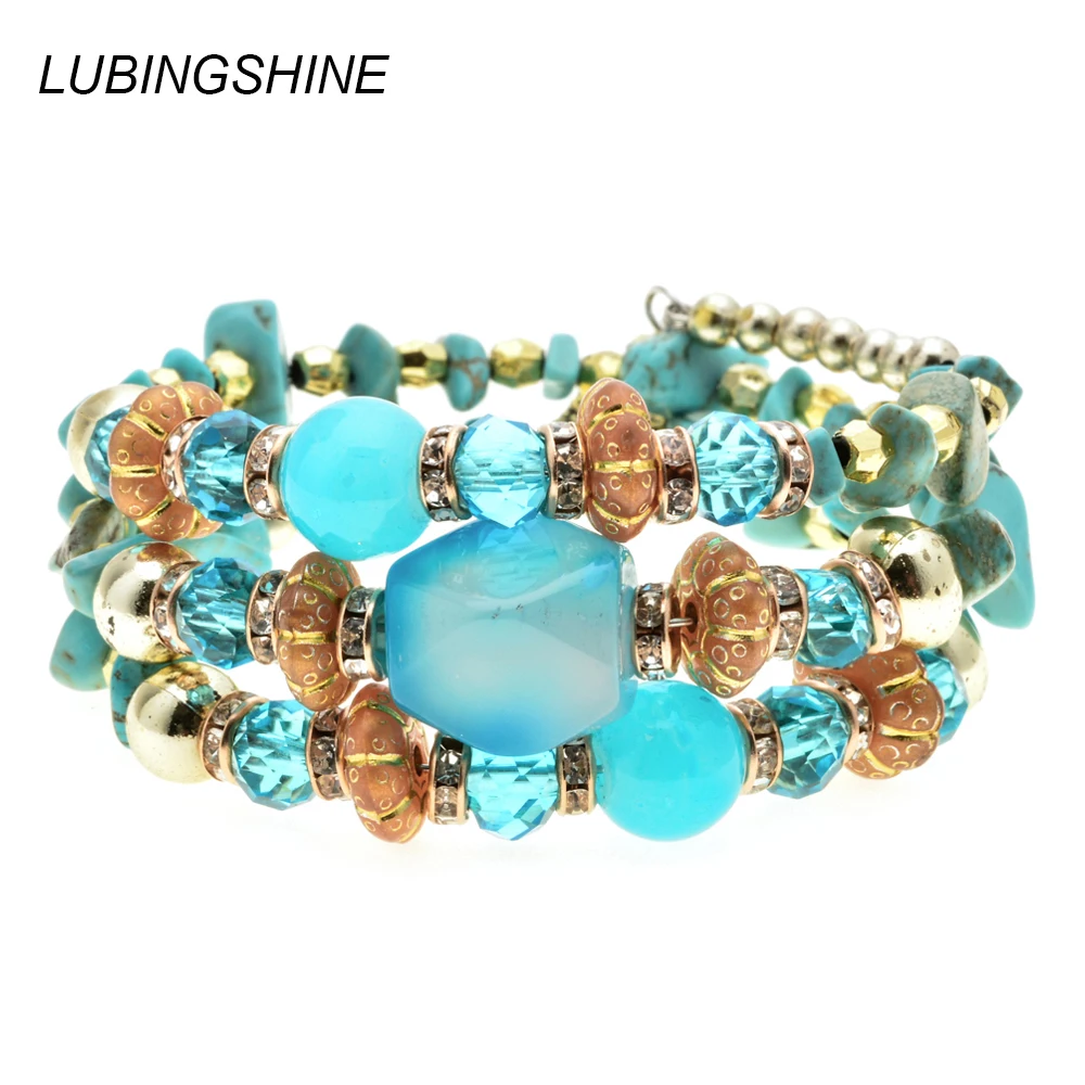 LUBINGSHINE богемные женские Многослойные браслеты с подвесками и кристаллами камни