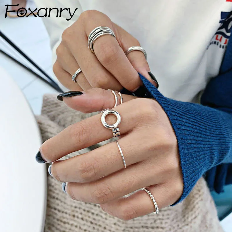 

Evimi Minimalist 925 Standard Silver Finger Rings For Women INS Fashion Hollow Multilayer Circle Geometric Party Jewelry Gifts