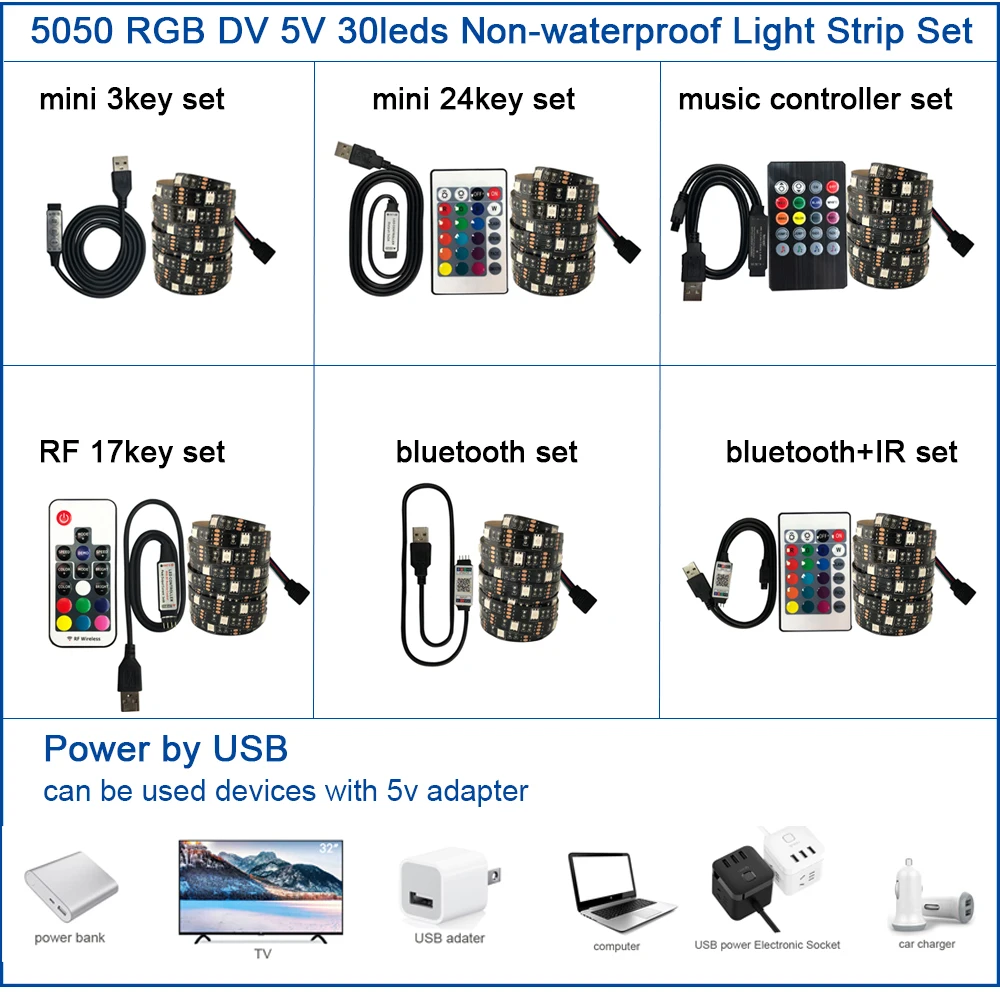 DC 5 в USB Светодиодная лента 5050 без водонепроницаемости RGB светодиодный светильник гибкий 50 см 1 м 2 м добавить 3 17 ключ пульт дистанционного управления для ТВ фоновый светильник ing