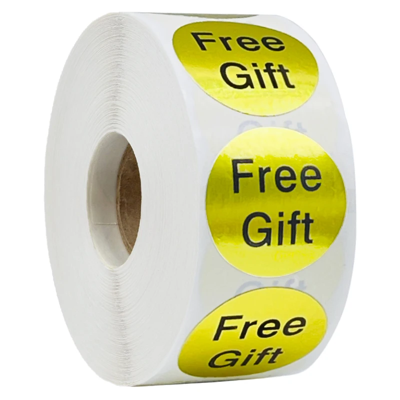 

500 Pcs Round Gold“Free Gift” Decor Stickers Roll 1 Inch Thank You Labels Stickers For Small Shop Handmade Gift Party Decoration