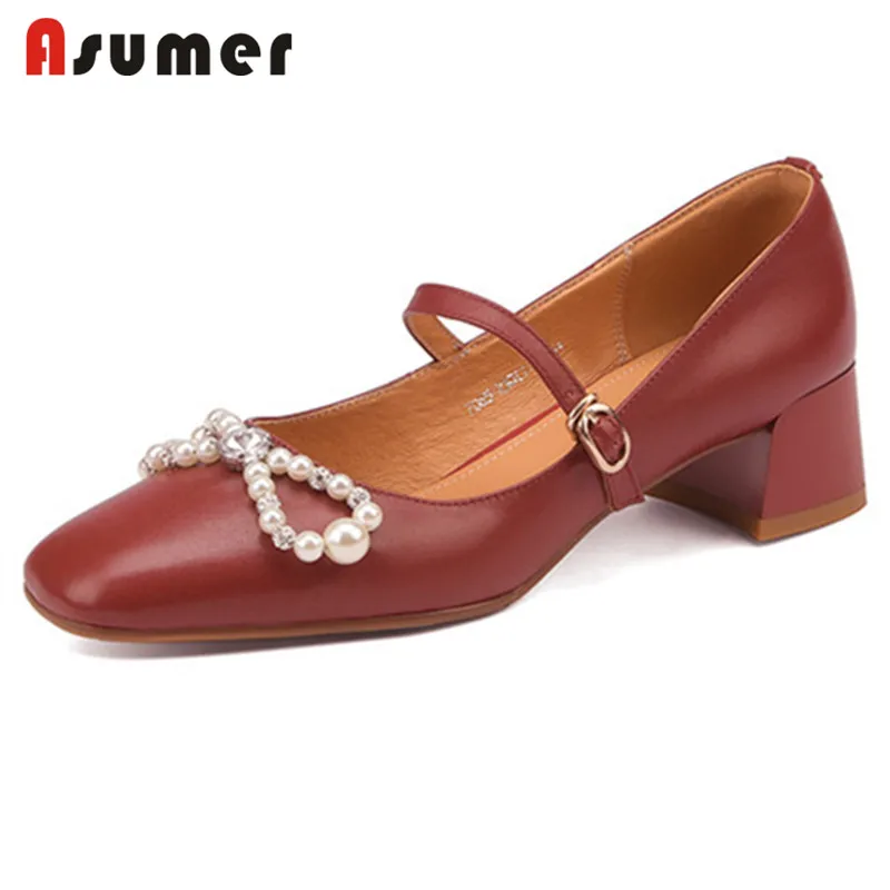 

Asumer 2022 Newest Pearl Single Shoes Women Pumps Spring Summer Genuine Leather Shoes High Heels Casual Party Shoes Lady