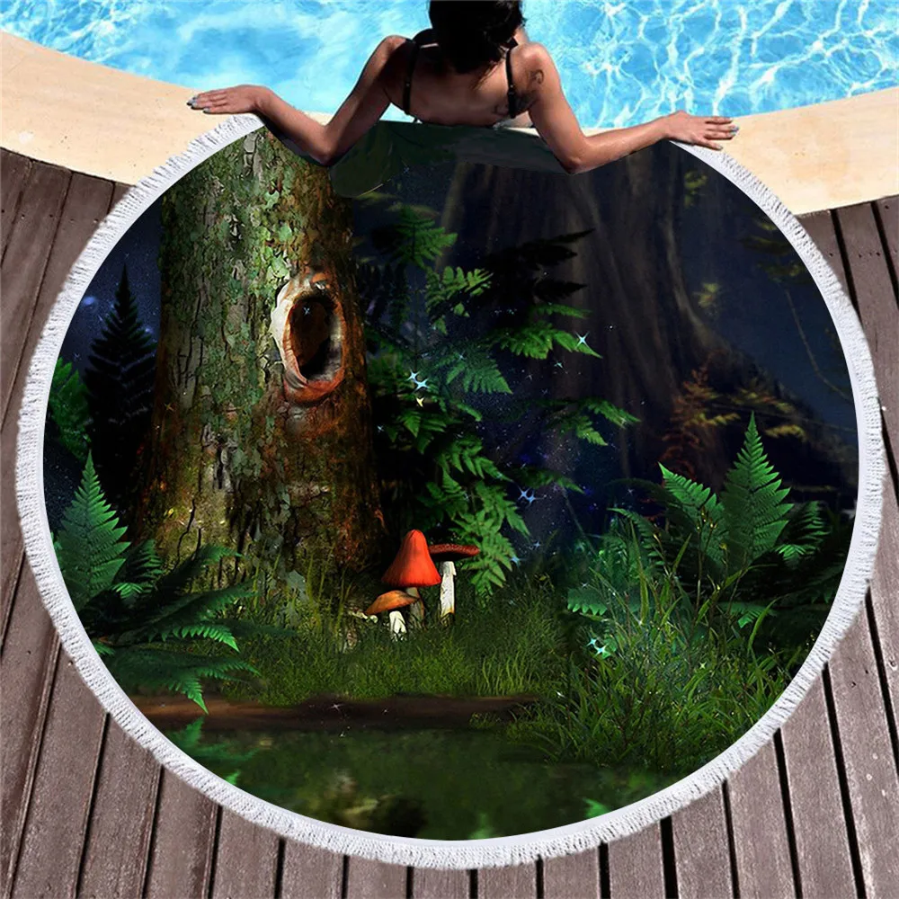 Круглое пляжное 3D полотенце для ванной комнаты с деревьями летнее одеяло из