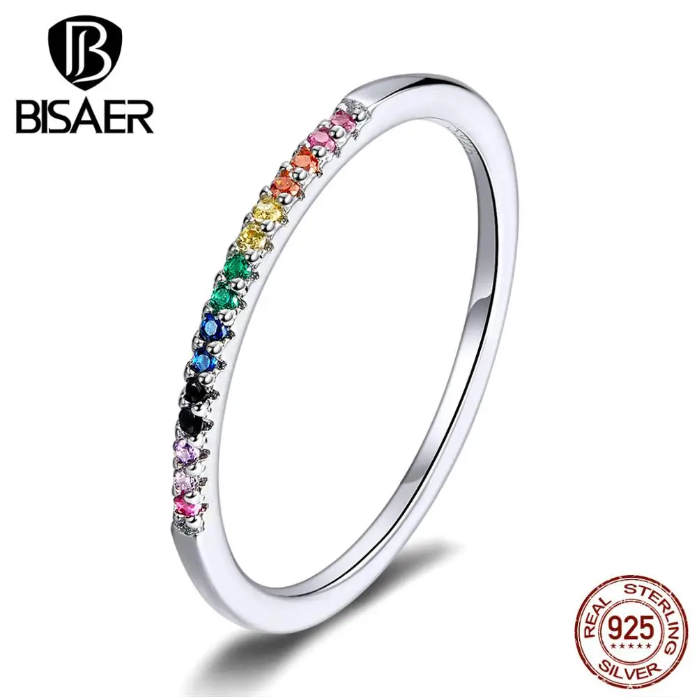 BISAER 925 пробы серебряные лучистые сердца, сияющая Орхидея эмаль& Cerise кристаллы Кольца для женщин обручальные ювелирные изделия