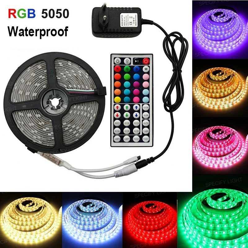 Светодиодная лента RGB 5050 SMD гибкая лента светодиод полоса RGB 5 М лента диод DC 12 В+ пульт дистанционного управления+ адаптер Комплект