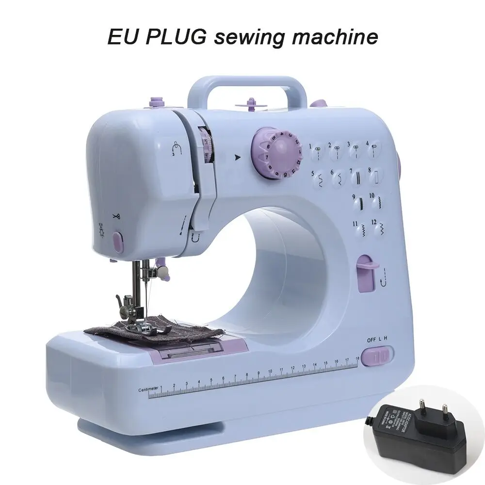EU PLUG Fanghua мини 12 стежков Швейные машины бытовые многофункциональные Двойная резьба и скорость свободная рука крафтинг машина для починки светодиодный - Цвет: EU PLUG