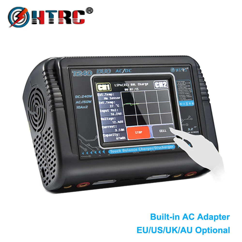 HTRC T240 Duo RC балансирующее зарядное устройство Dis Двухканальное AC 150 Вт DC 240