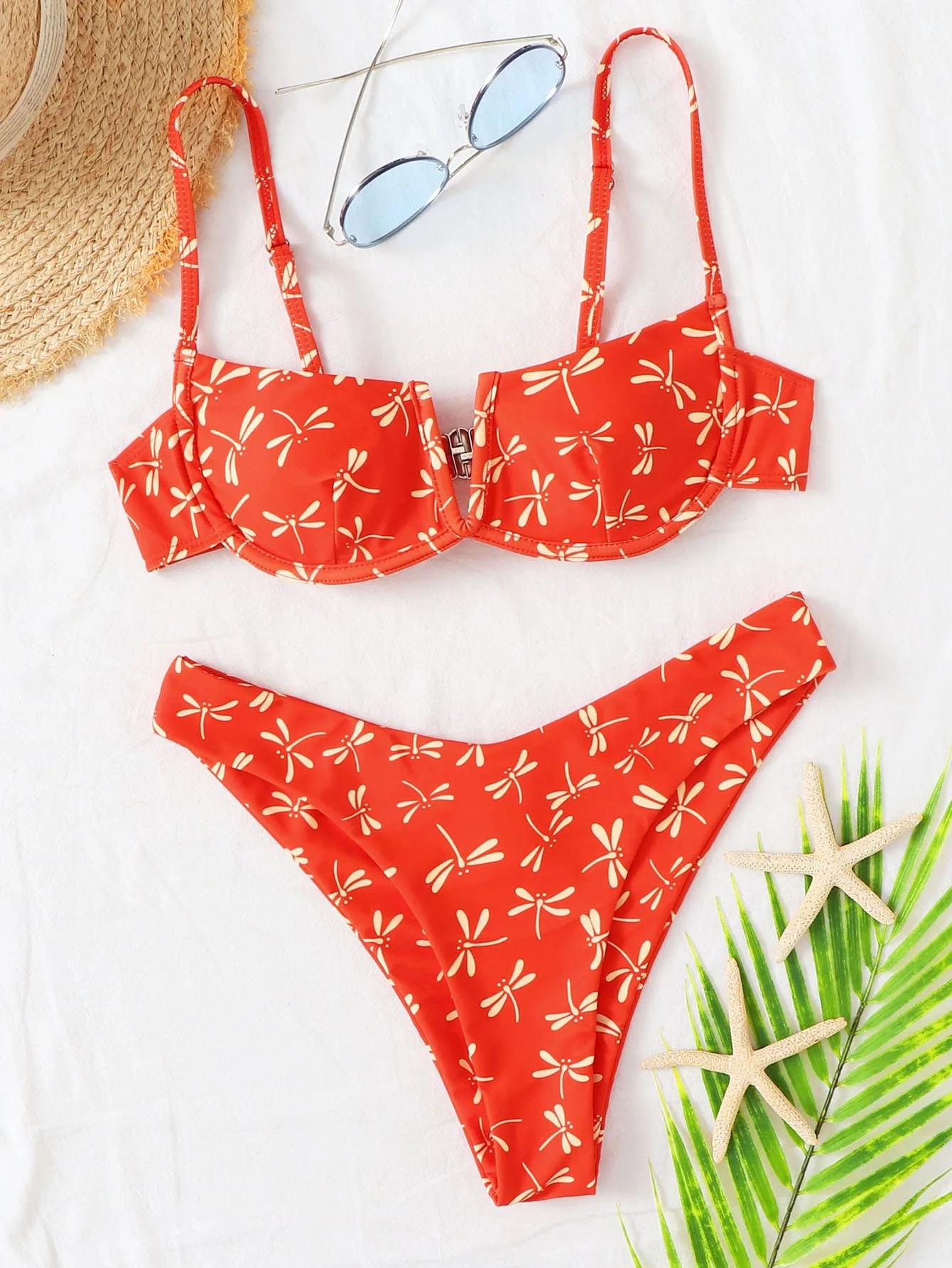 

2021 Sexy V-bar Underwired Bikinis Floral Swimwear Women Swimsuit Female V-Neck Bikini Set Push Up Beach Wear Swim Bathing Suits