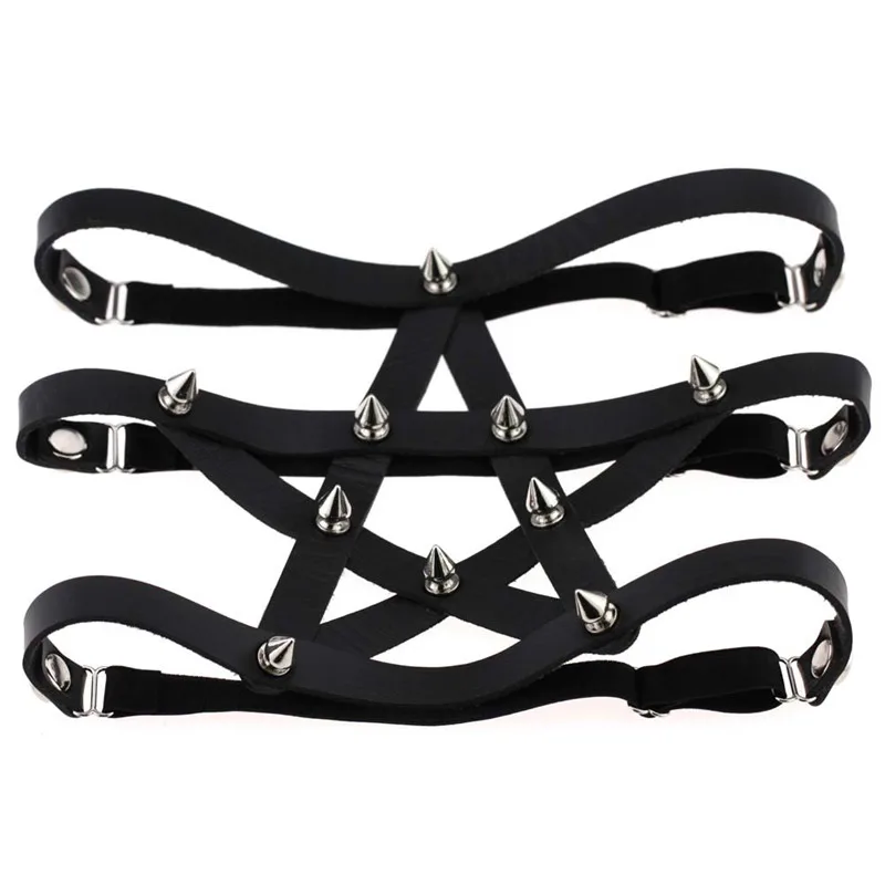 

Women Sexy Punk Five Stars Rivet Rock Goth Garter Belts Harness Leg Ring Leg Harness Leather Garters Thigh Ring Garter
