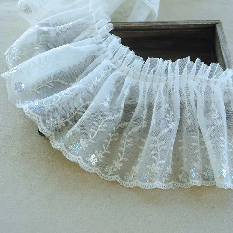 

1M Embroidery Tulle Lace Fabric Sequin Lace Ribbon Mesh Lace Fabric Collar 15cm Wide Lace Trim For Sewing dentelle encajes L26
