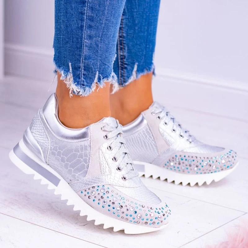 

Women Shoes 2021 Autumn Casual Sneakers Shine Bling Rhinestone Vulcanized Shoes Lady Chunky Sport Shoes Non Slip Women Sneakers