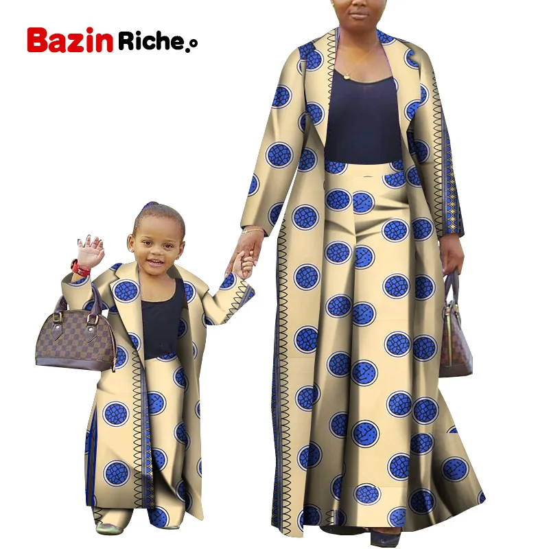Африканская одежда 2021 Осенняя мода для мамы и дочки комплекты длинная куртка +