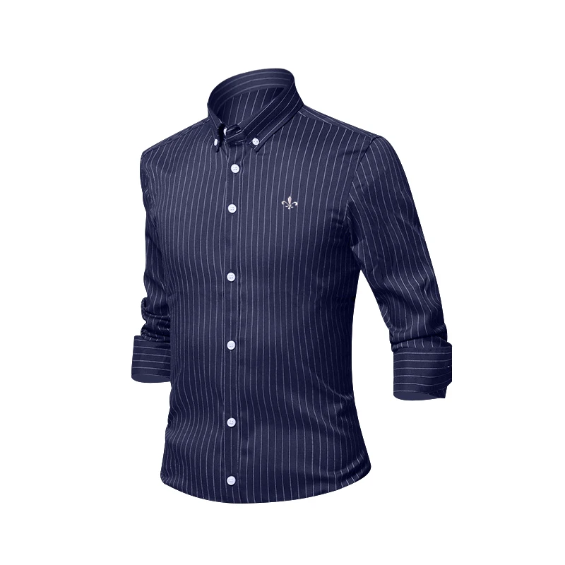 Блузка полосатая рубашка мужская с длинным рукавом платье Dudalina Camisa Social Masculina печатная версия рубашка мужская - Цвет: DCZ1801-NAVY