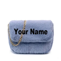 customize your own logoname faux fur crossbody bags for women plush purses and handbags phone shoulder bag girls handbags