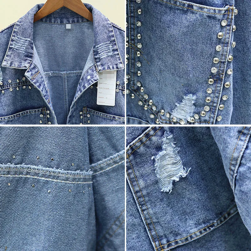 

Spring and Autumn Loose Denim Jacket Women New Korean Rivet Pocket Short Denim Jackets Female Student Casual Jean Coats