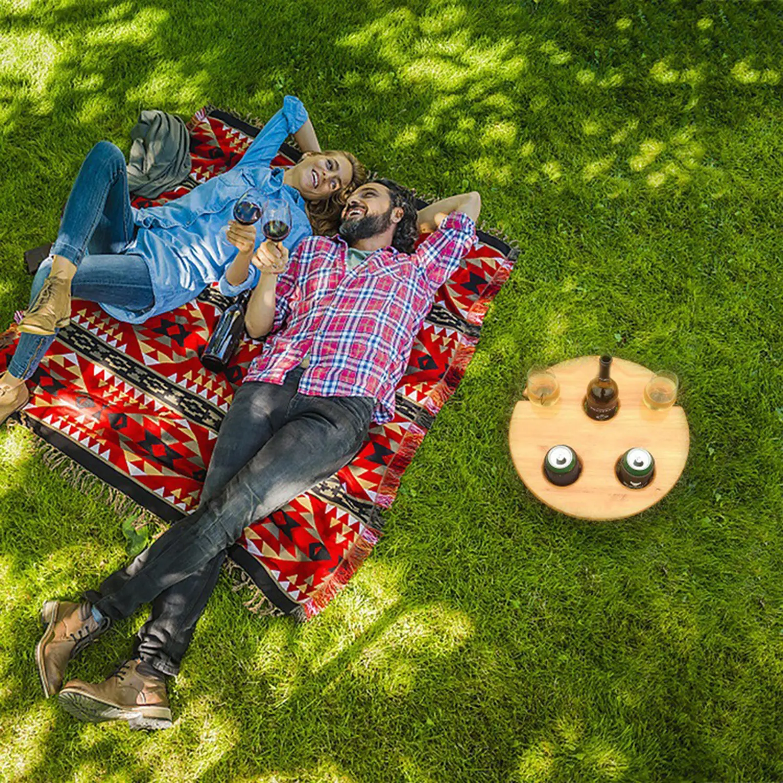 

Outdoor Wine Table With Foldable Round Desktop Mini Wooden Picnic Table Easy To Carry Wine Rack Dropshipping