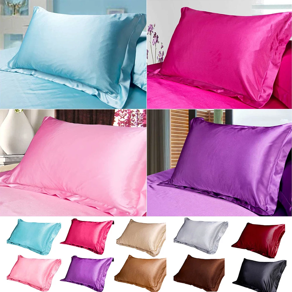 1/2PCS 48x74cm Emulation Silk Satin Pillowcase Single Solid Color Pillow Covers Luxury Case For Bed Throw | Дом и сад