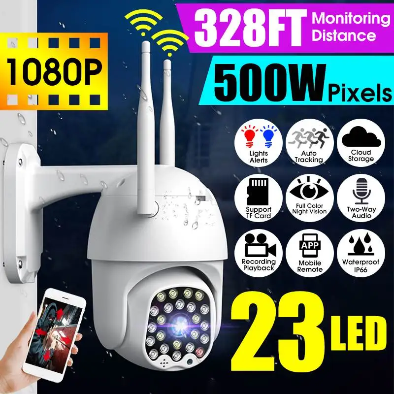 1080P HD PTZ IP камера 23 светодиода 328ft видение Открытый водонепроницаемый WiFi скорость купольное CCTV 5MP цифровой зум ночное видение камера безопасности