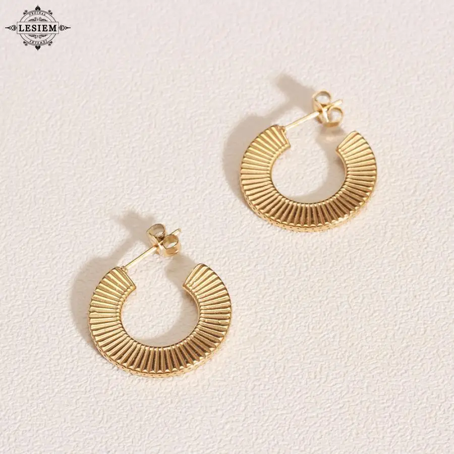 

LESIEM Fashion New Brand Design Luxurio Gold Vermeil female hoop earrings Semicircle, sector women earring High Quality Jewelry
