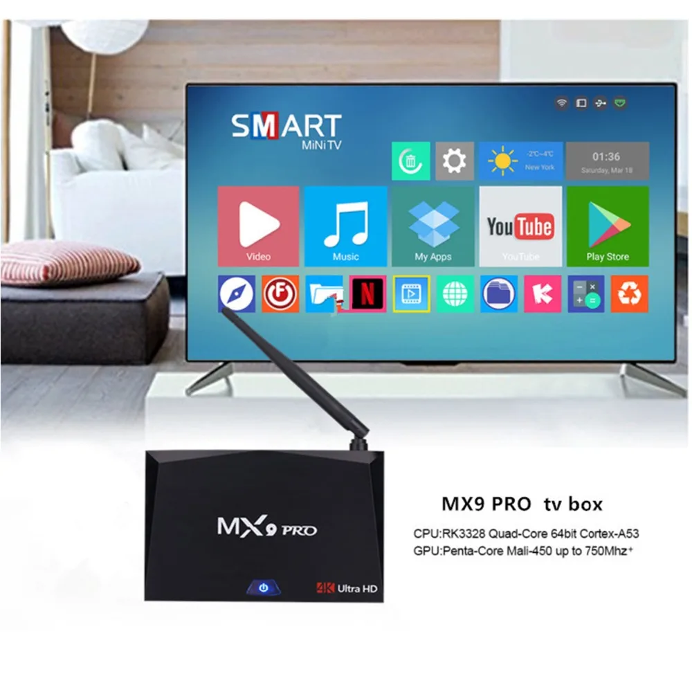 MX9 Pro 4 ГБ 32 ГБ Android 7,1 ТВ приставка RK3328 Четырехъядерный 4K VP9 3D 2,4G 5G WiFi BT4.1 смарт-приставка PK X96 X96 MINI