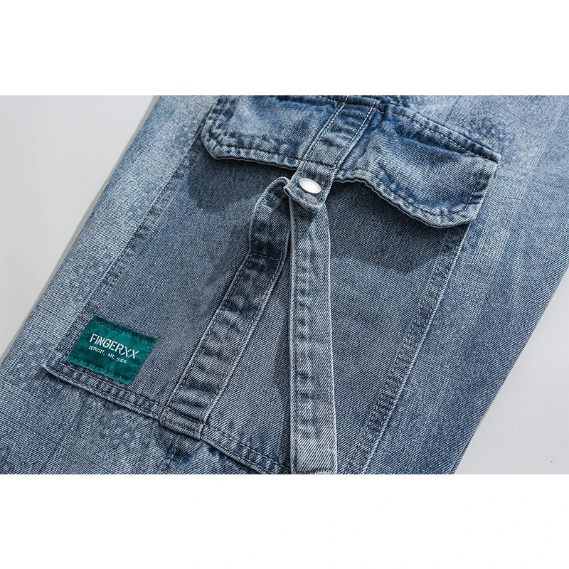 

Aolamegs Jeans Men Solid Multi-Pocket Denim Pants Men Classic Elastic Waist Japanese Vintage Harajuku Cargo Jean Male Streetwear