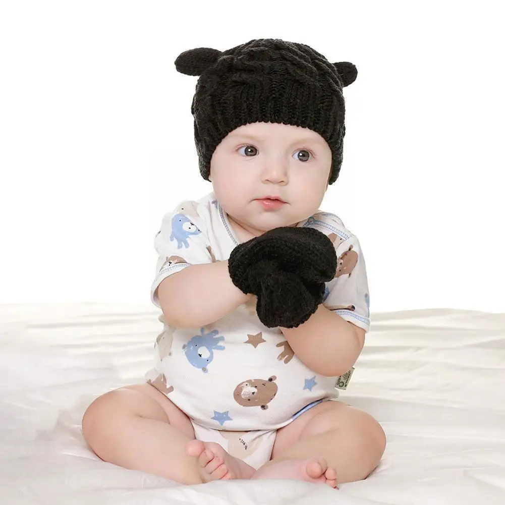 

Шапка и перчатки в комплекте, чтобы сохранить тепло, шапки, шапки, Детские мужские и шапки, маленькие детские женские вязаные милые в форме у...