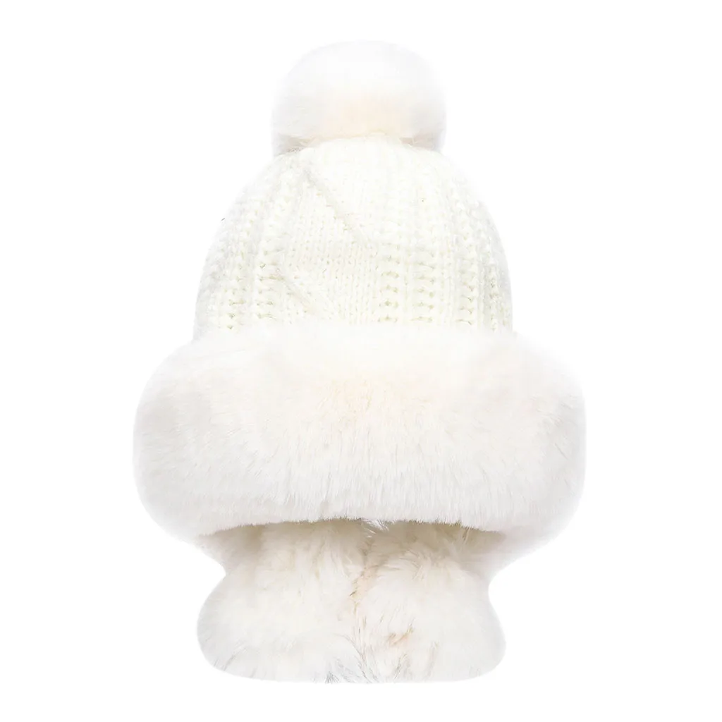 Женский вязаный берет бини модная шапка с бантом из кроличьего меха для улицы