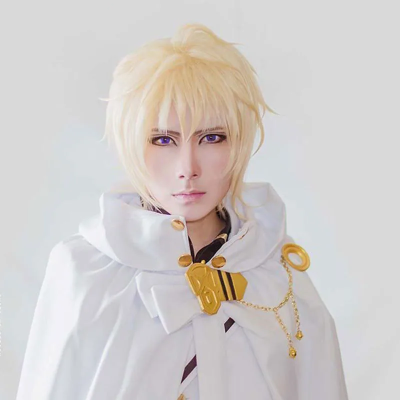 LANLAN Seraph end Cosplay wig Black pale gold element pink M bangs with reversed ends and long sideburns High temperature fiber |