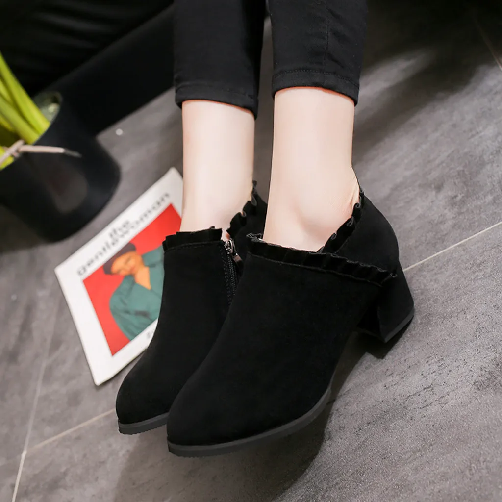 Vintage Women's Boots Suede Ladies Ankle Round Toe Short Booties Solid Black Brown Woman Shoes Winter For | Обувь