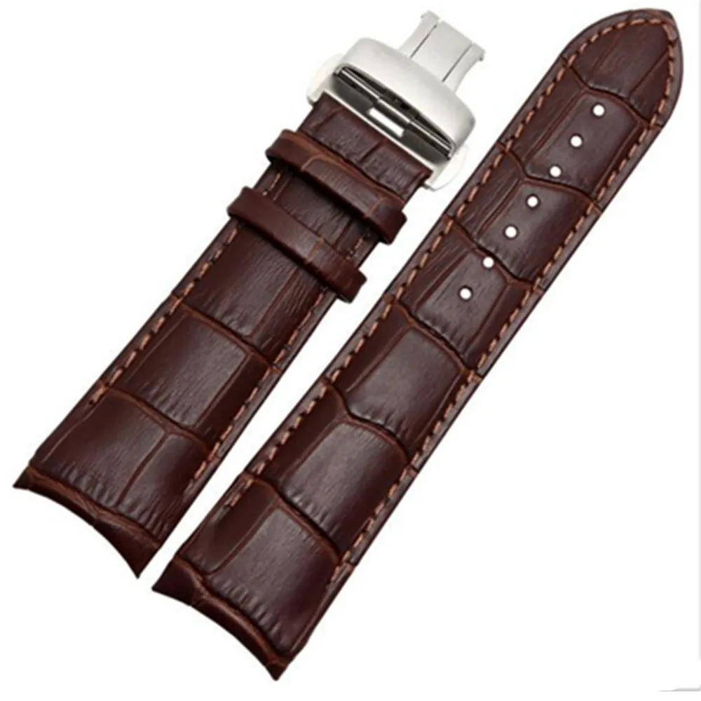 withe buckle brown Ремешок для часов ручной работы из натуральной кожи с загнутым концом 22 мм 23 мм 24 мм для часов Tissot T035, стальной браслет с пряжкой - Цвет ремешка: withe buckle brown