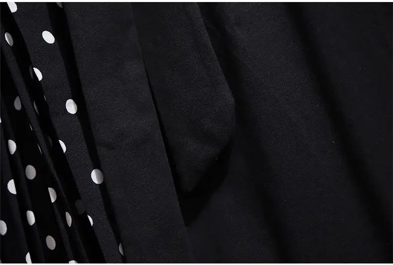 2XL-6XL женское осеннее платье большого размера Повседневное платье в горошек с длинными рукавами Черное лоскутное 5XL Большие размеры; для офиса женские платья