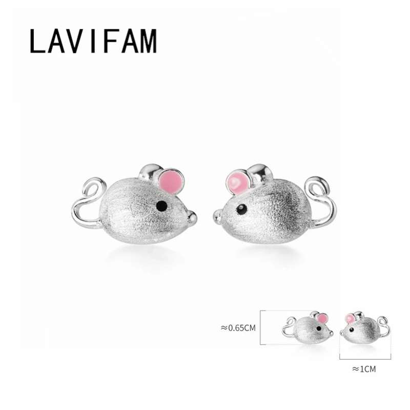 Серьги гвоздики в форме крысы с маленькой розовой мышкой из стерлингового