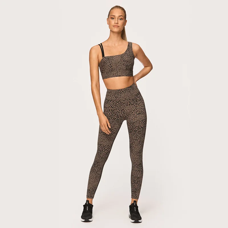 

2 Pcs Yoga Set Seamless Women Shoulder Leopard Push Up Bra High Waist Leggings Fitness Running Gym Workout Suits Tracksuit