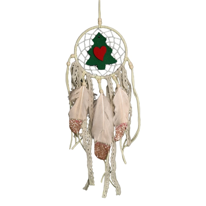 

Christmas Tree Heart Dream Catcher Boho Handmade Feather Wall Hanging Dreamcatch