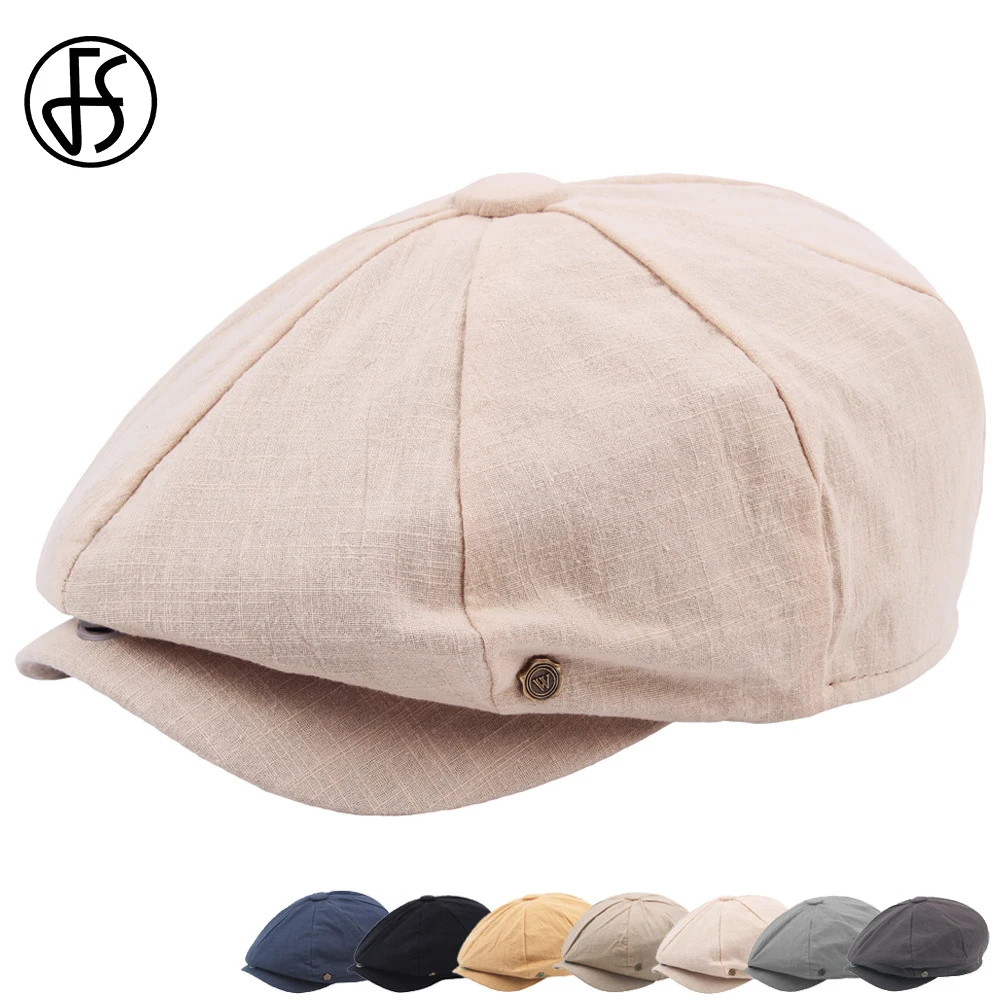 

FS восьмиугольная шапка, зимний мужской берет в британском стиле, ретро льняные шляпы художника, одноцветная Лоскутная модная дамская Кепка ...