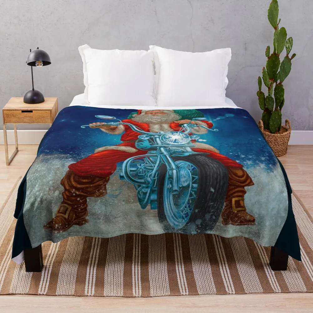 

Santa Claus on a motorbike Blanket Plush Velvet Warm Decoration Bed Home Throw Sofa Blankets Adult Children Boys Gifts NEW