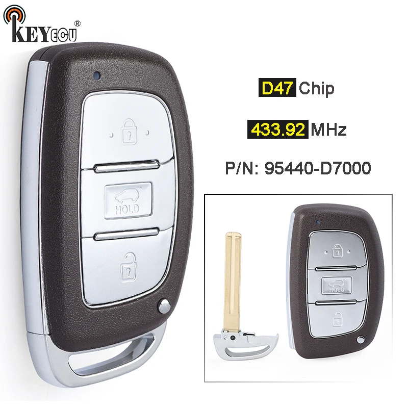 

KEYECU FSK 433.92MHz ID47 Chip FCC ID: FOB-4F11 P/N: 95440-D7000 3 Button Smart Remote Car Key Fob for Hyundai Tucson 2018-2020