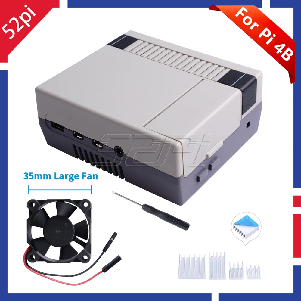 52Pi NES4Pi NES Стиль чехол Комплект ABS функциональный Вентилятор охлаждения радиаторы отвертки только для Raspberry Pi 4 B(4 Модель B