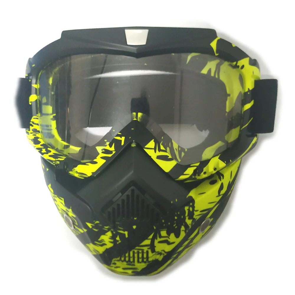 Мужские женские модульные маски для лыж и сноуборда Snowmobile Skiing Goggles Windproof Motocross Glasses Safety с фильтром для рта.